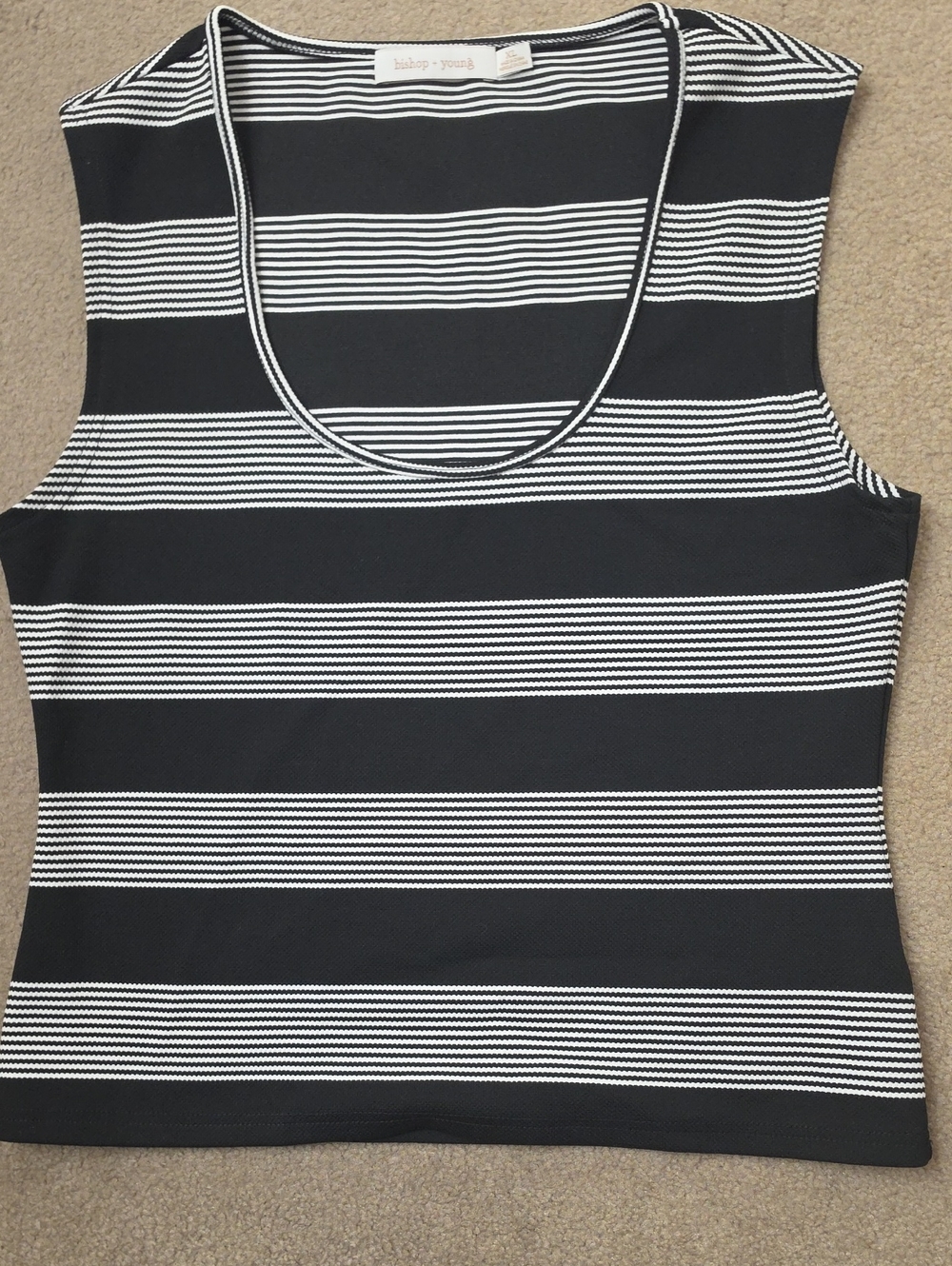 Bishop + Young Anthropologie Black & White Striped Scoop Tank XL